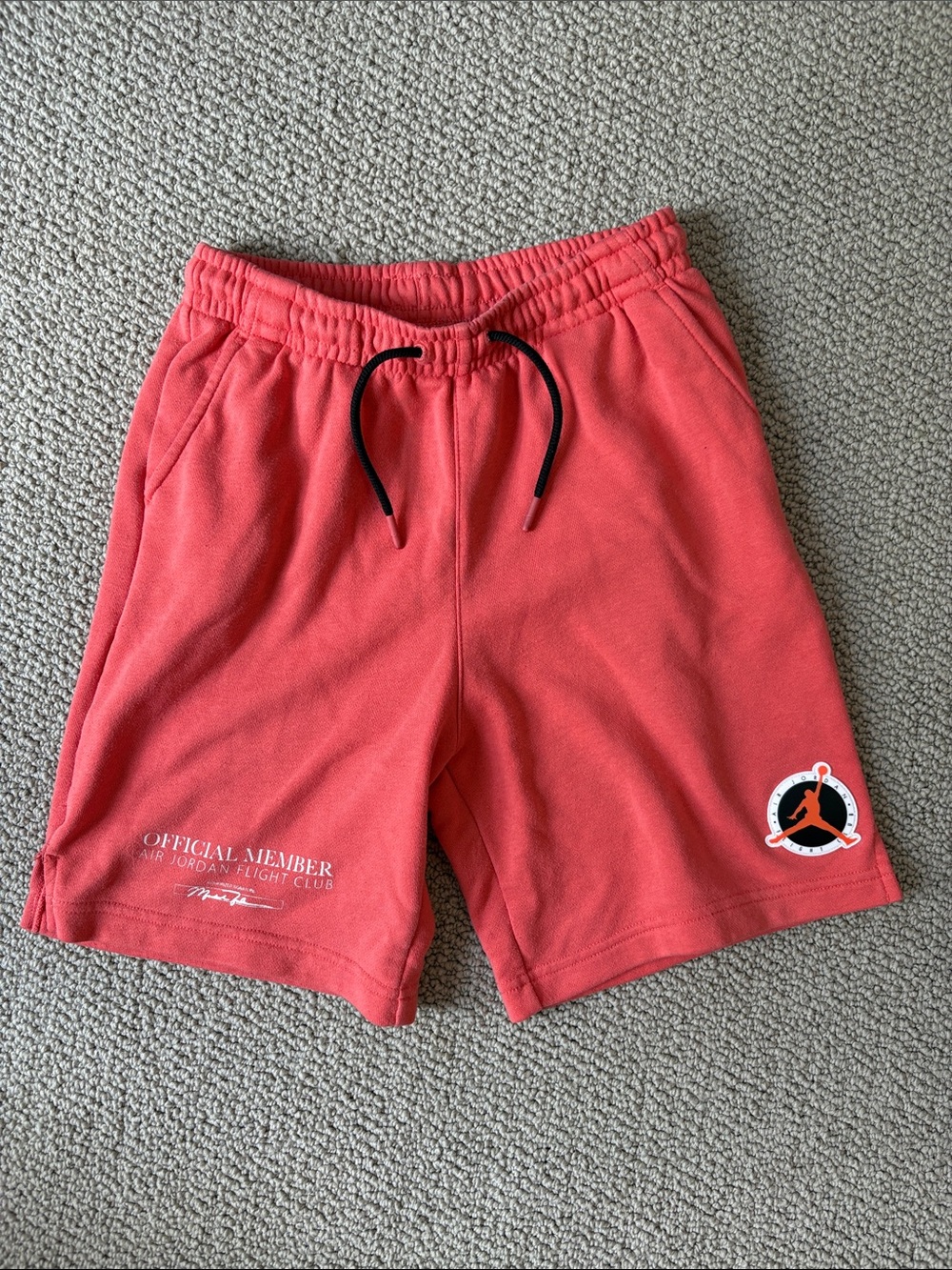 Jordan Coral Red Logo Knit Shorts with Black Drawstring